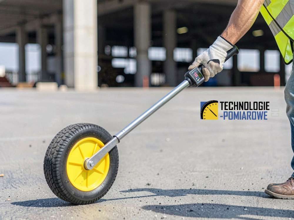 Drogomierz elektroniczny i mechaniczny używany do precyzyjnych pomiarów liniowych na budowie.